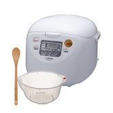 Zojirushi Micom Rice Cooker and Warmer (10-Cup/ Cool White) with Bowl and Spoon